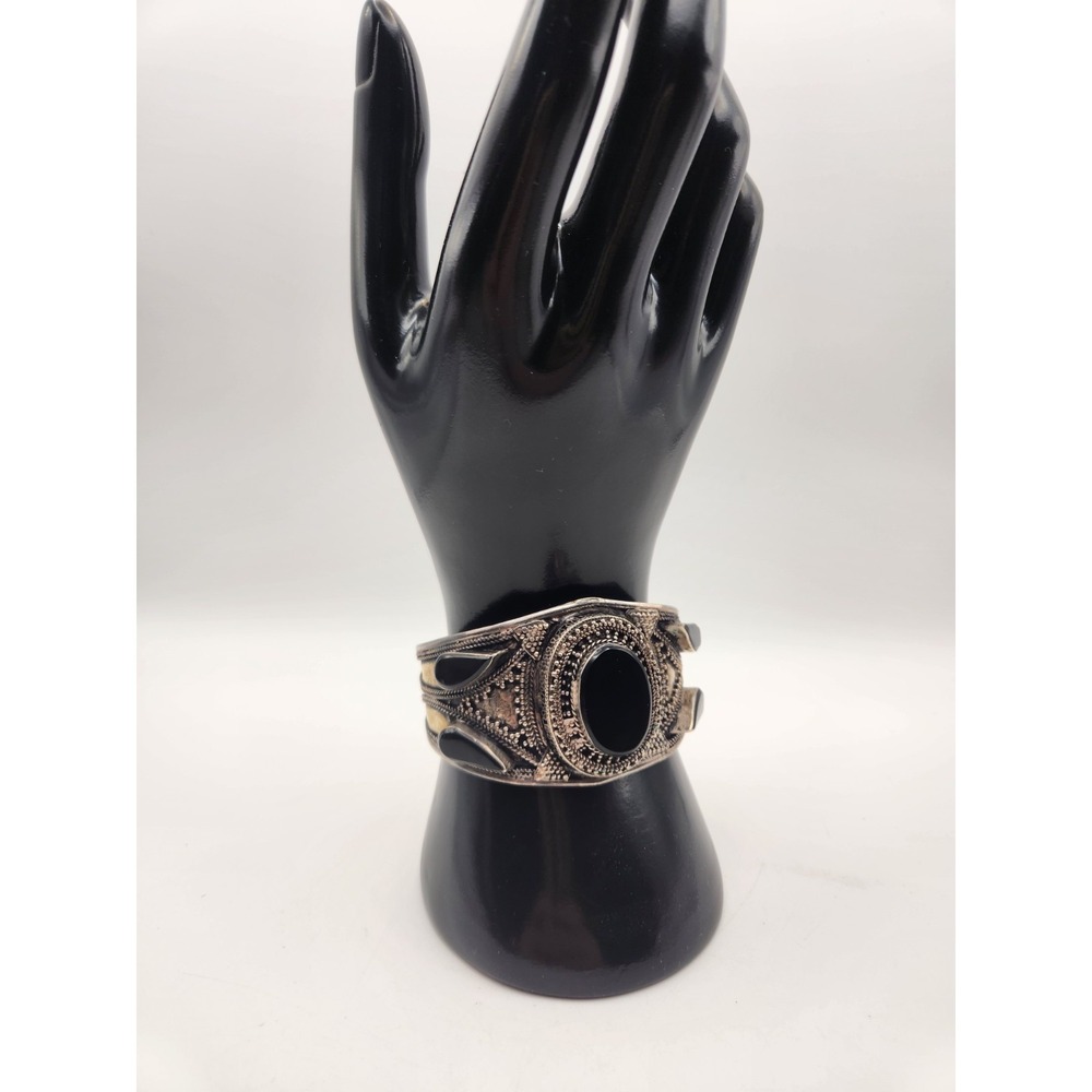 Black Onyx Gemstone Handmade 925 Sterling Silver Cuff Bracelet Adjustable